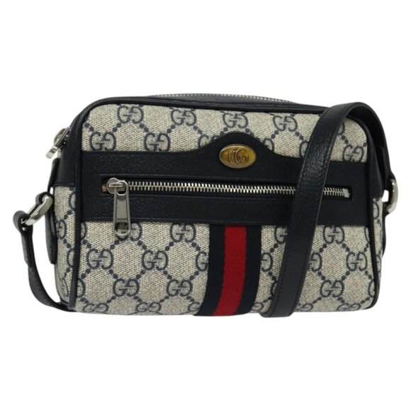 GUCCI GG Supreme Sherry Line Shoulder Bag PVC Navy Red Auth 135549 - Picture 1 of 16